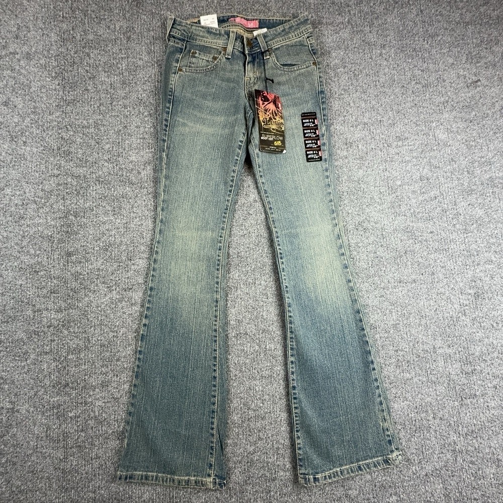 Y2K Levi's 518 Superlow Jeans Juniors 0 Long Blue Low Rise Bootcut Stretch Denim